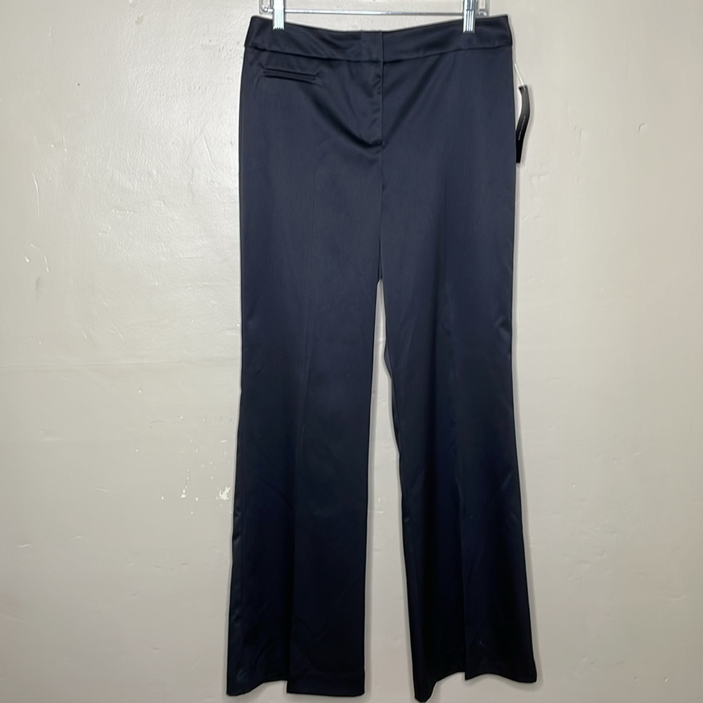 BOUTIQUE Satin Dress MODELE Black Pants Wide Leg Flat Front Glam NWT Size 10